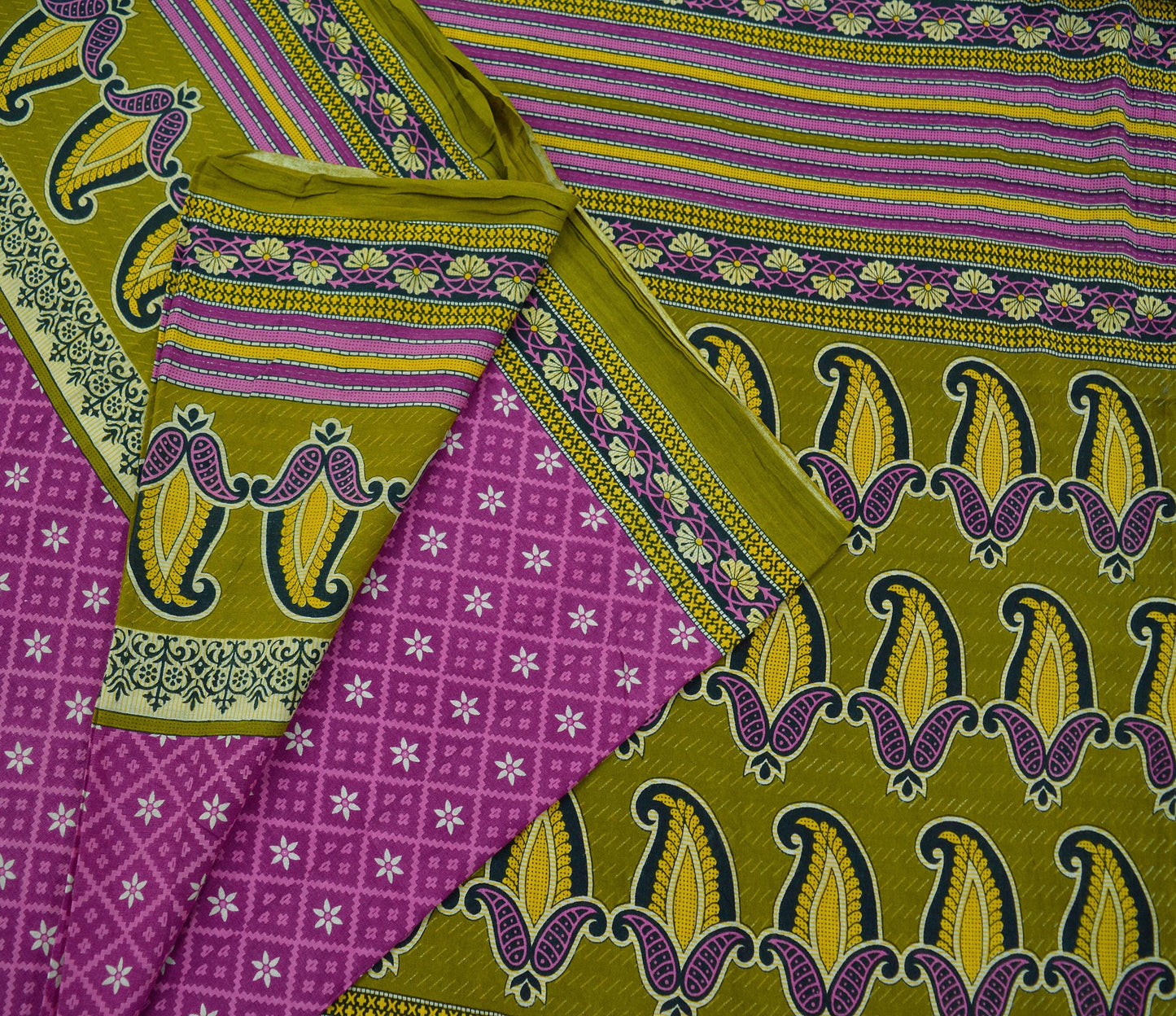 Indian Vintage Sari Purple & Green Pure Cotton Printed Saree 5Yd Craft Fabric Sewing Sarong Wrap Boho Floral Quilting crafting dressmaking