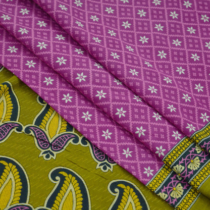 Indian Vintage Sari Purple & Green Pure Cotton Printed Saree 5Yd Craft Fabric Sewing Sarong Wrap Boho Floral Quilting crafting dressmaking