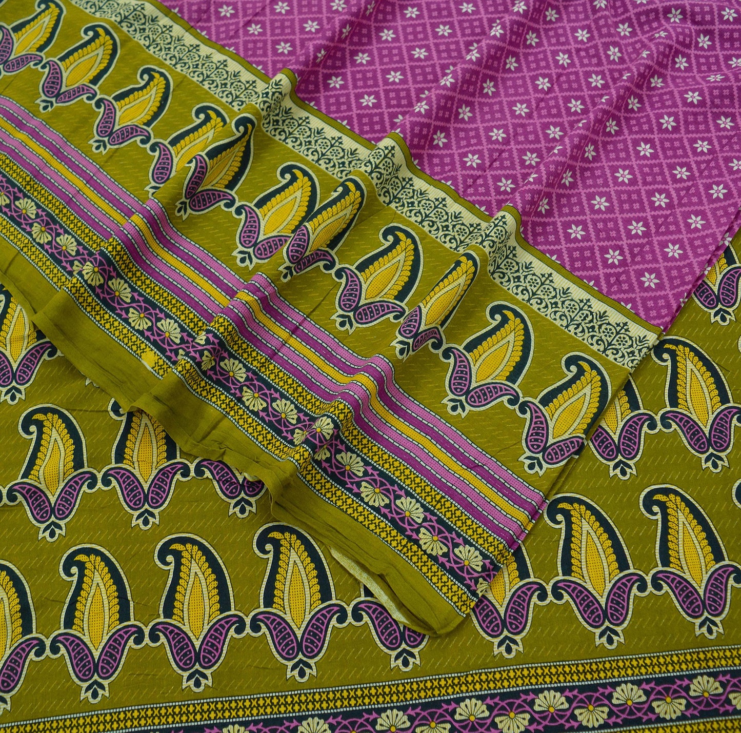 Indian Vintage Sari Purple & Green Pure Cotton Printed Saree 5Yd Craft Fabric Sewing Sarong Wrap Boho Floral Quilting crafting dressmaking