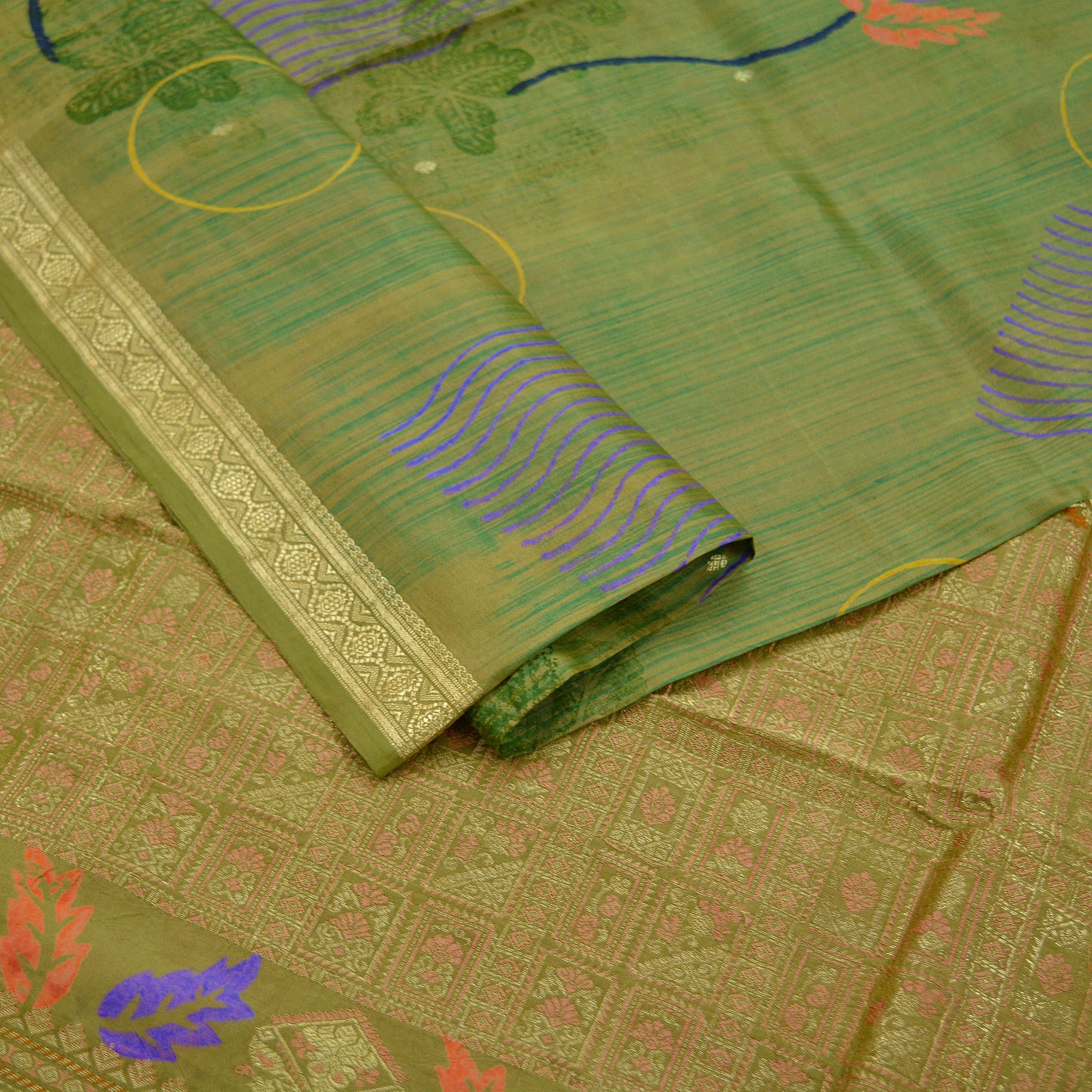 Indian Vintage Sari Green Pure Silk Hand Woven Sarees Craft Fabric 5Yd Sewing Ethnic Zari Border Dress Making Crafting Quilting Upcycle