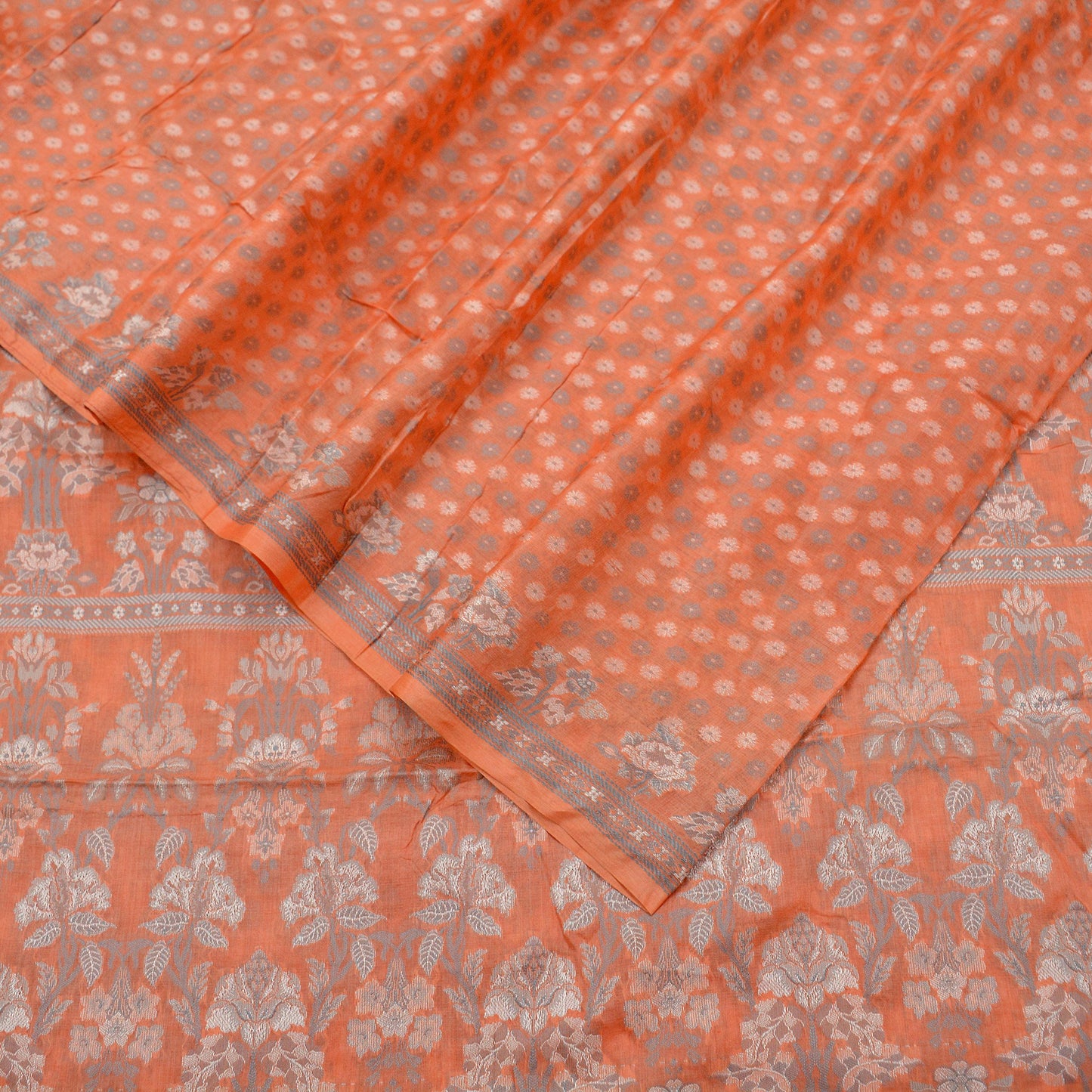 Indian Vintage Sari Orange Pure Tussar Silk Hand Woven Sarees Craft Fabric 5Yd Sewing Ethnic Floral Upcycle Crafting Quilting Dress making