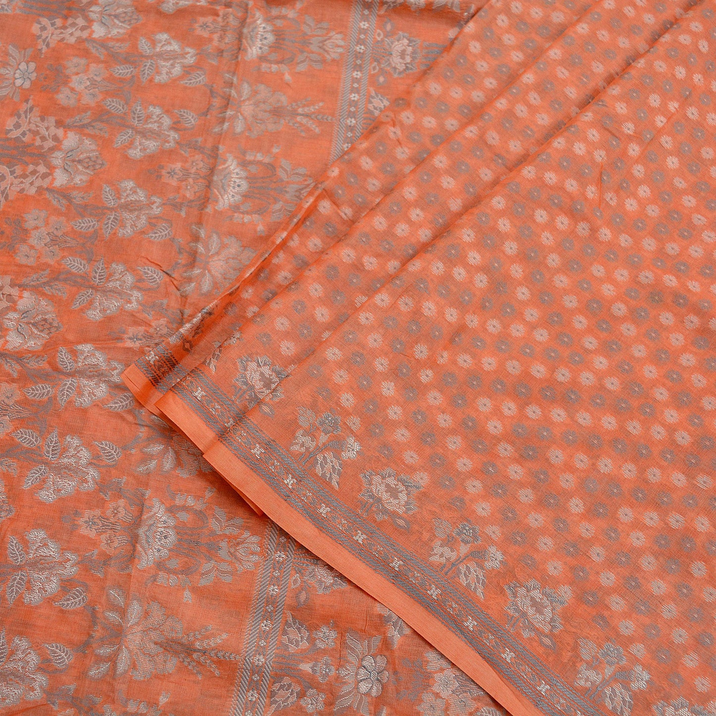 Indian Vintage Sari Orange Pure Tussar Silk Hand Woven Sarees Craft Fabric 5Yd Sewing Ethnic Floral Upcycle Crafting Quilting Dress making