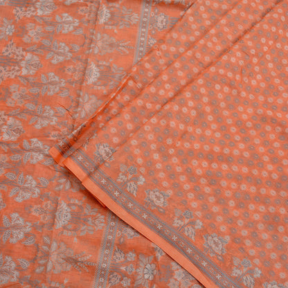 Indian Vintage Sari Orange Pure Tussar Silk Hand Woven Sarees Craft Fabric 5Yd Sewing Ethnic Floral Upcycle Crafting Quilting Dress making