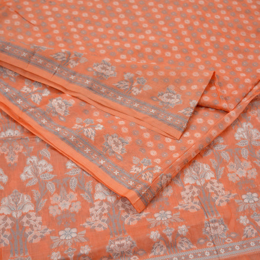 Indian Vintage Sari Orange Pure Tussar Silk Hand Woven Sarees Craft Fabric 5Yd Sewing Ethnic Floral Upcycle Crafting Quilting Dress making