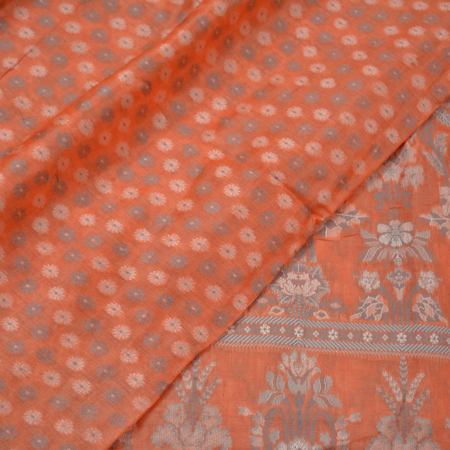 Indian Vintage Sari Orange Pure Tussar Silk Hand Woven Sarees Craft Fabric 5Yd Sewing Ethnic Floral Upcycle Crafting Quilting Dress making