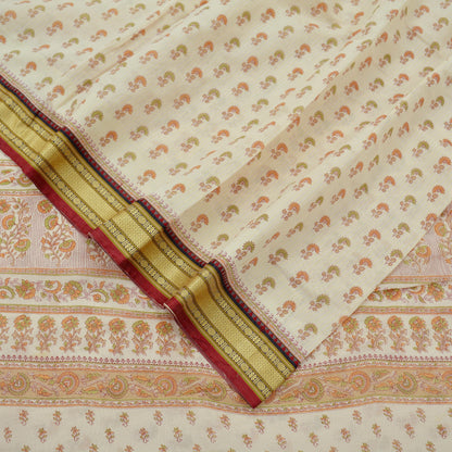 Indian Vintage Sari Ivory Blend Cotton Woven Printed Sarees Craft Fabric 5yd Sewing Soft Dress Designing Crafting Quilting Upcycle