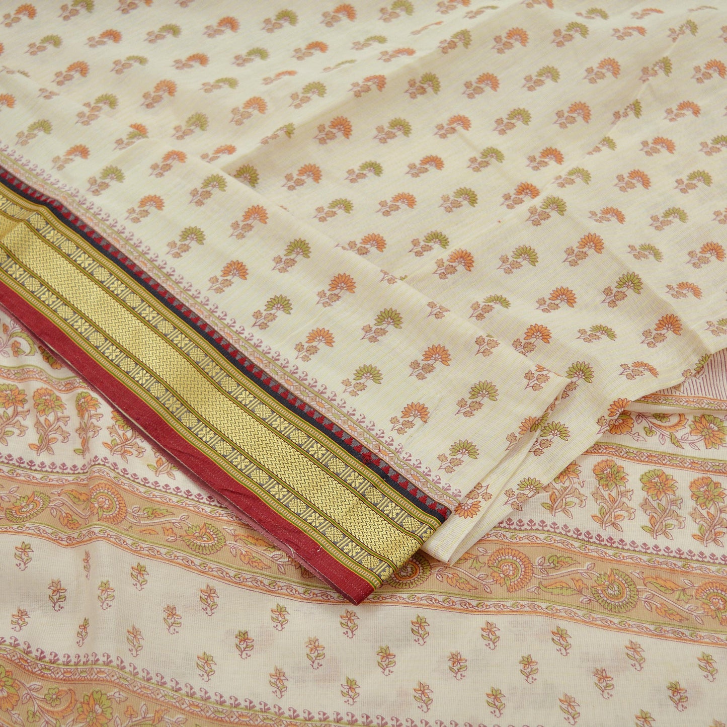 Indian Vintage Sari Ivory Blend Cotton Woven Printed Sarees Craft Fabric 5yd Sewing Soft Dress Designing Crafting Quilting Upcycle