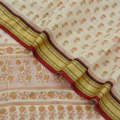 Indian Vintage Sari Ivory Blend Cotton Woven Printed Sarees Craft Fabric 5yd Sewing Soft Dress Designing Crafting Quilting Upcycle