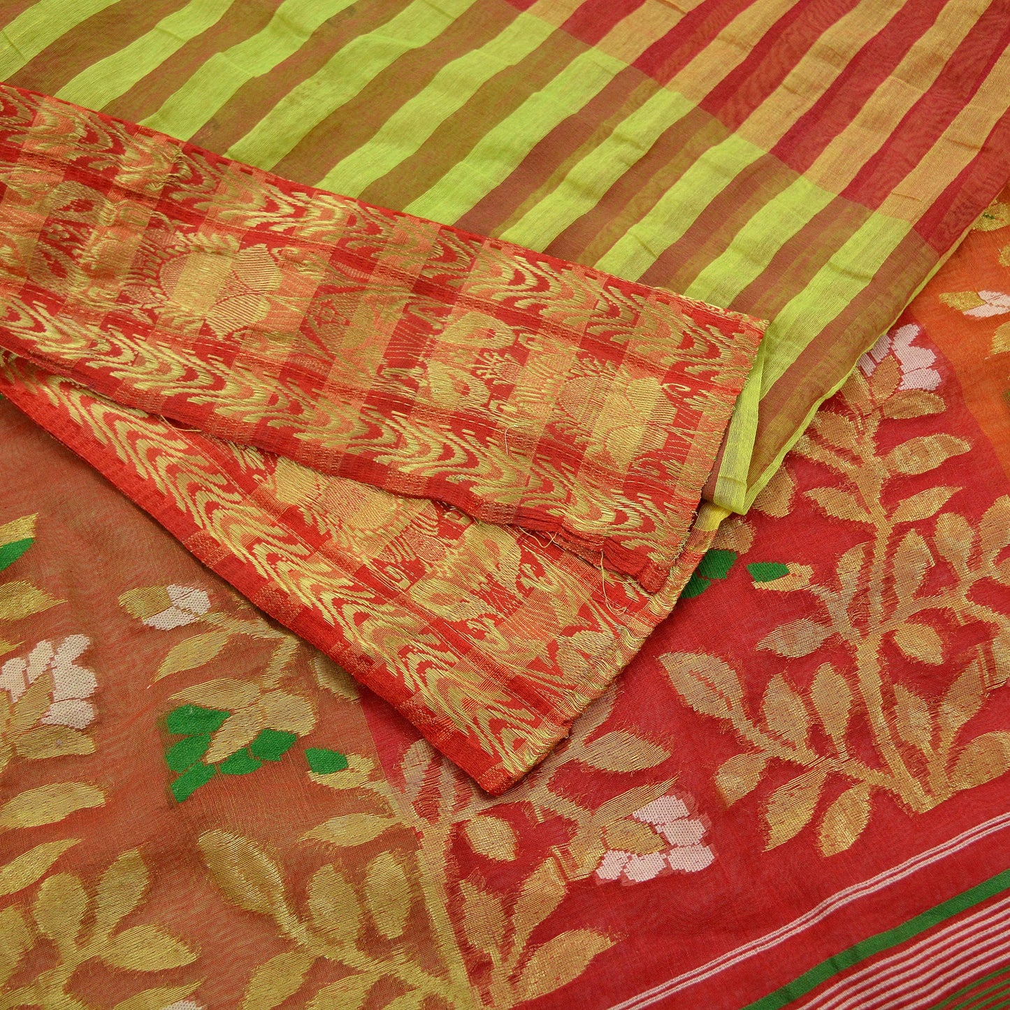 Indian Vintage Sari Multi Cotton Hand Woven Saree Zari 5Yd Craft Fabric Sewing Soft Floral Ethnic Zari Dress making Crafting Quilting