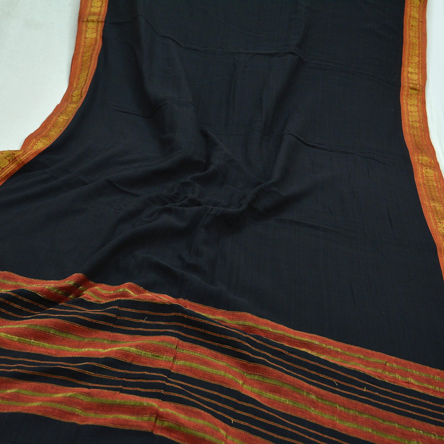 Indian Vintage Sari Black Pure Cotton Hand Woven Sarees 6yd Craft Fabric Ethnic Soft Sewing Zari Dress making Quitting Crafting Upcycle