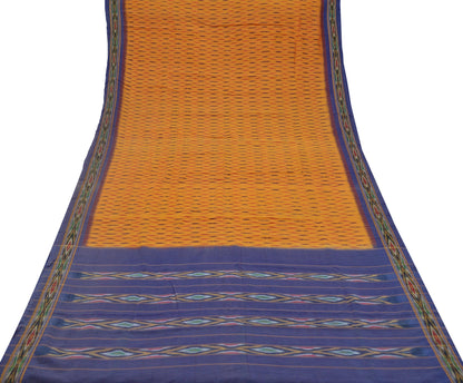 Indian Vintage Sari Saffron & Purple Pochampally Pure Silk Hand Woven Ikat Patola Saree Craft Fabric 5Yd Ethnic Zari Border Bollywood sarees