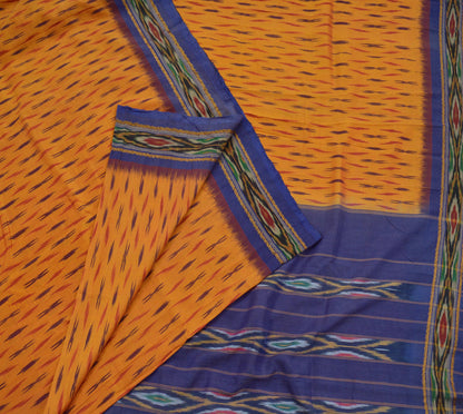 Indian Vintage Sari Saffron & Purple Pochampally Pure Silk Hand Woven Ikat Patola Saree Craft Fabric 5Yd Ethnic Zari Border Bollywood sarees