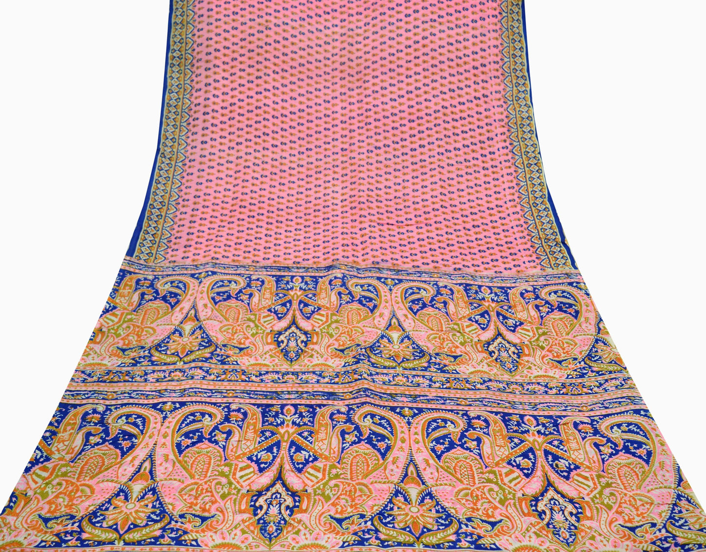 Indian Vintage Sari Pink & Blue 100% Pure Silk Printed Sarees Craft Fabric 5yd Sewing Soft Floral DressMaking Quilting Crafting Upcycle