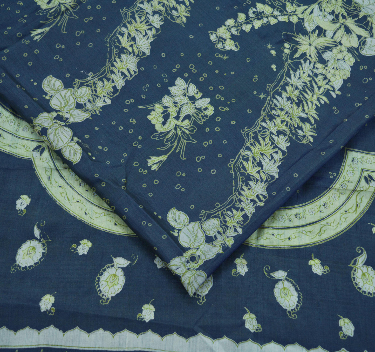 Indian Vintage Sari Deep Blue 100% Pure Silk Printed Sarees 5yd Sewing Craft Fabric Dress Making Floral Wrap used Quilting Crafting Upcycle