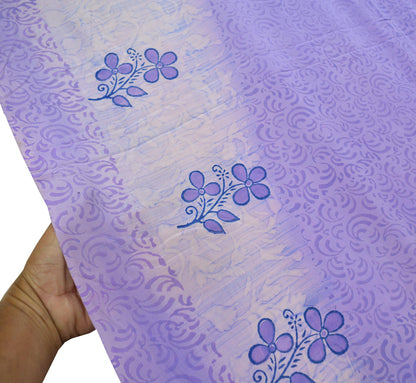 Indian Vintage Sari Ivory & Purple Saree Pure Crepe Silk Printed Sarees 5yd Sewing Floral Soft Craft Fabric Wrap Crafting Dress making