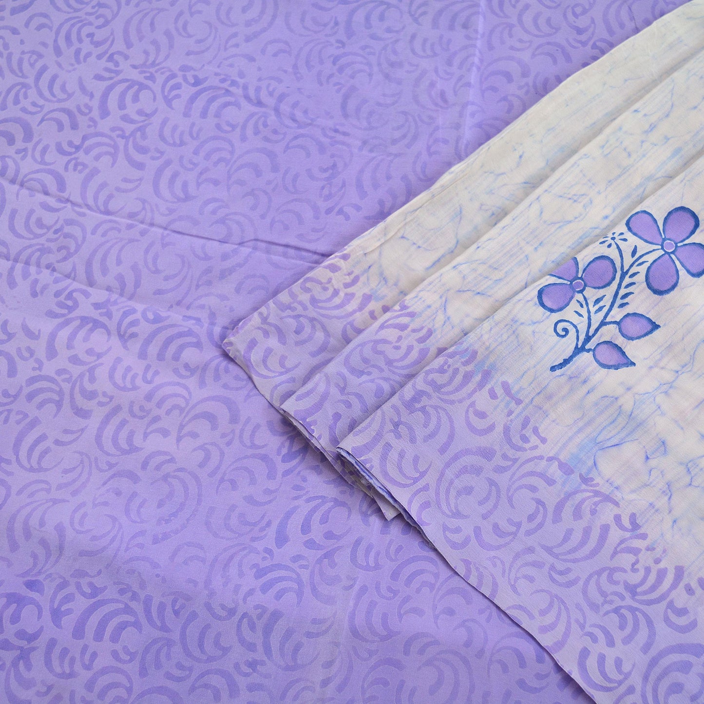 Indian Vintage Sari Ivory & Purple Saree Pure Crepe Silk Printed Sarees 5yd Sewing Floral Soft Craft Fabric Wrap Crafting Dress making