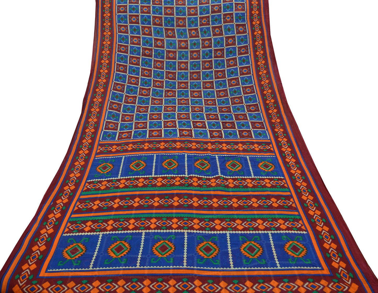 Indian Vintage Sari Printed Saree Pure Cotton Craft Fabric Soft 5Yd Sewing Sarong Wrap Boho Geometric Upcycle Quilting
