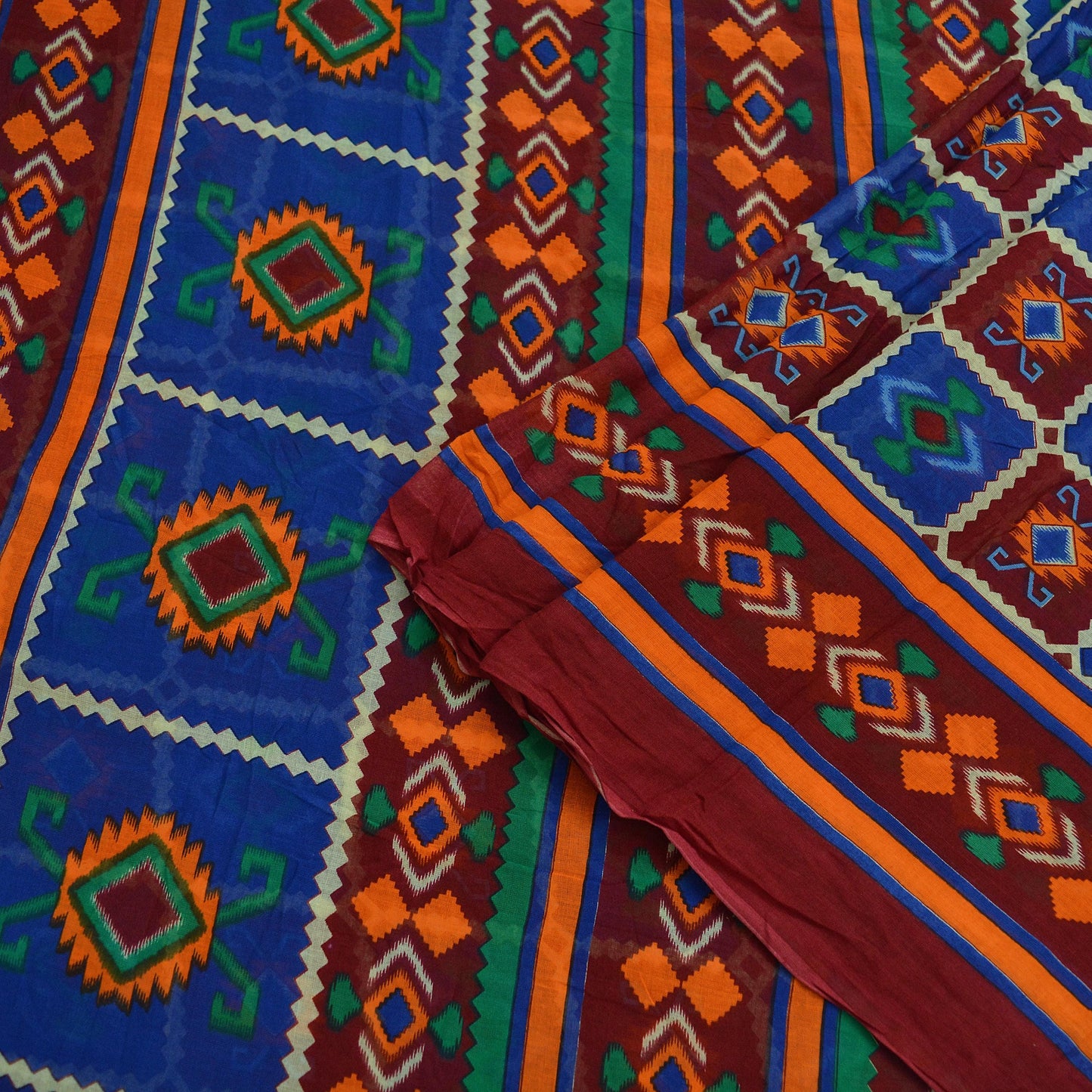 Indian Vintage Sari Printed Saree Pure Cotton Craft Fabric Soft 5Yd Sewing Sarong Wrap Boho Geometric Upcycle Quilting