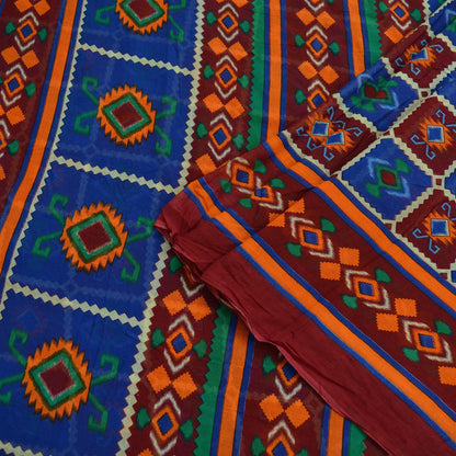 Indian Vintage Sari Printed Saree Pure Cotton Craft Fabric Soft 5Yd Sewing Sarong Wrap Boho Geometric Upcycle Quilting