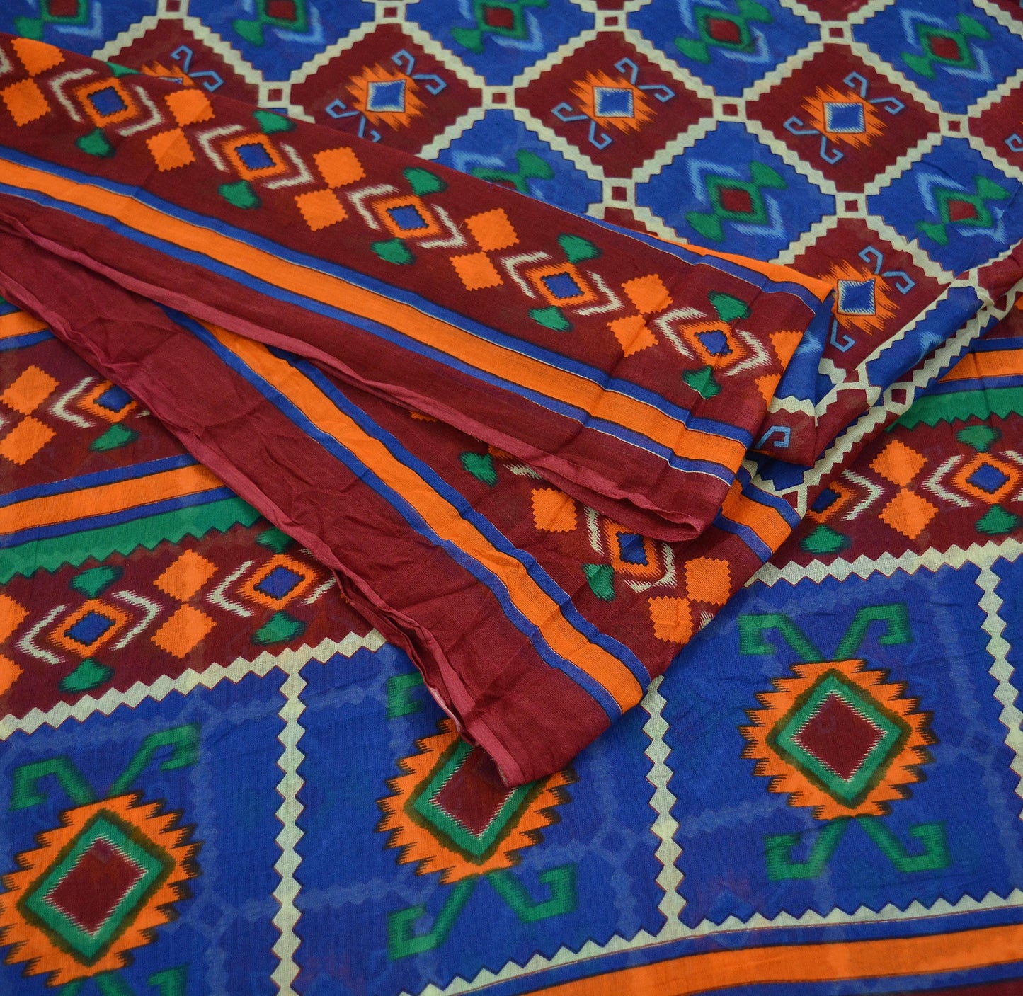 Indian Vintage Sari Printed Saree Pure Cotton Craft Fabric Soft 5Yd Sewing Sarong Wrap Boho Geometric Upcycle Quilting