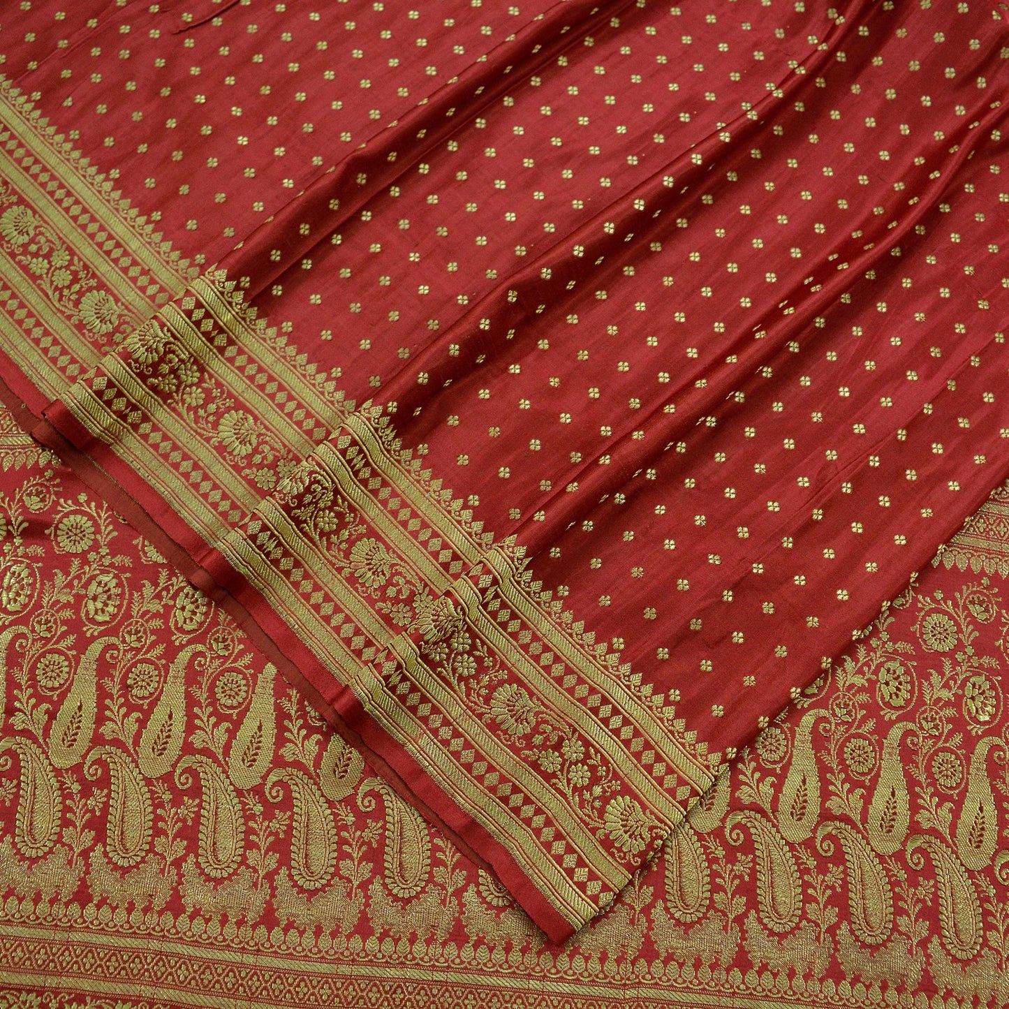 Indian Vintage Heavy Wedding Sari Red Pure Satin Silk Woven Brocade Banarasi Sarees Zari 5Yd Ethnic Craft fabric Dress making Crafting Used