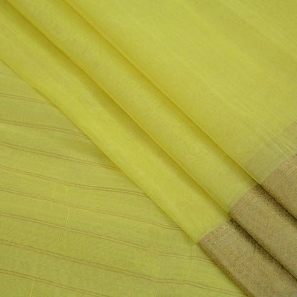 Indian Vintage Sari Yellow Pure Silk Hand Woven Sarees 5Yd Craft Fabric Sewing Ethnic Bollywood Black Sarees Upcycle Fringes Zari