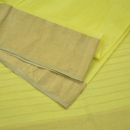 Indian Vintage Sari Yellow Pure Silk Hand Woven Sarees 5Yd Craft Fabric Sewing Ethnic Bollywood Black Sarees Upcycle Fringes Zari