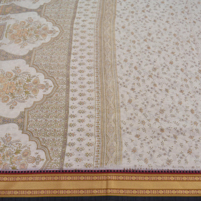 Indian Vintage Sari Ivory Cotton block Printed Sarees 5Yd Craft Fabric Soft Sewing Sarong Wrap Boho Upcycle Crafting Quilting