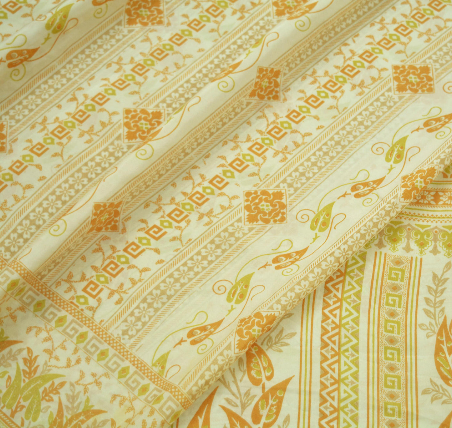 Indian Vintage Sari Ivory Pure Silk Printed Sarees 5yd Sewing Craft Fabric Soft Dress Making Wrap Floral Quilting Crafting Upcycle