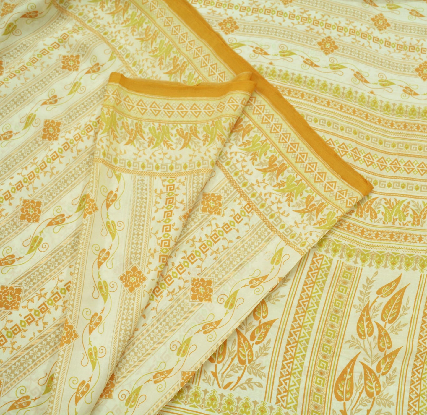 Indian Vintage Sari Ivory Pure Silk Printed Sarees 5yd Sewing Craft Fabric Soft Dress Making Wrap Floral Quilting Crafting Upcycle