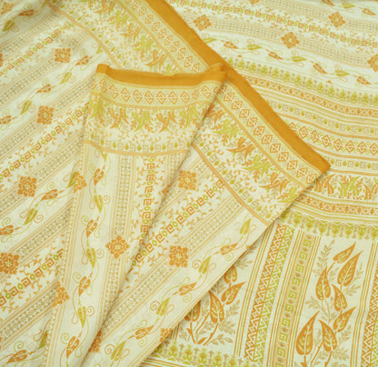 Indian Vintage Sari Ivory Pure Silk Printed Sarees 5yd Sewing Craft Fabric Soft Dress Making Wrap Floral Quilting Crafting Upcycle