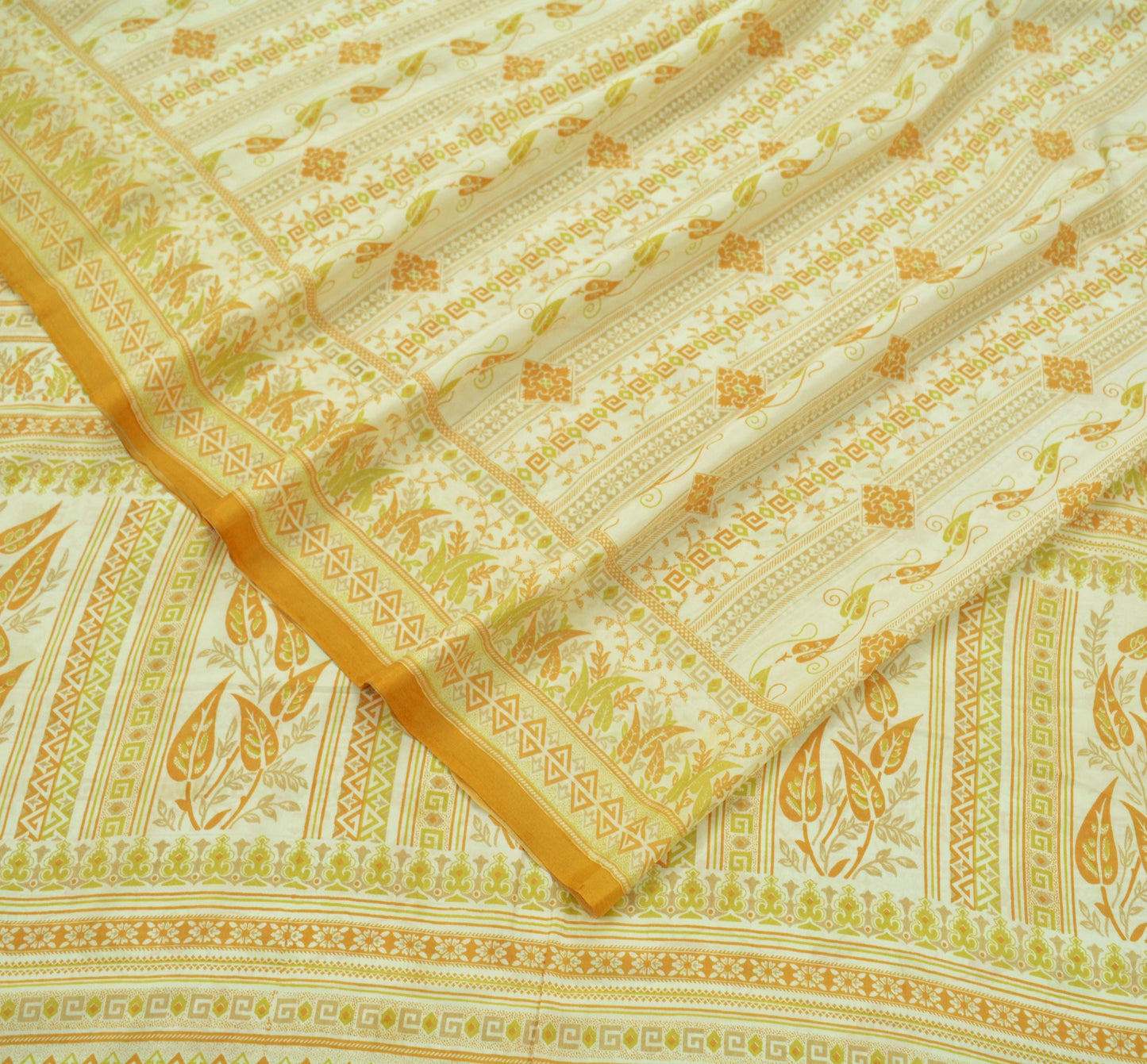 Indian Vintage Sari Ivory Pure Silk Printed Sarees 5yd Sewing Craft Fabric Soft Dress Making Wrap Floral Quilting Crafting Upcycle