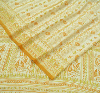 Indian Vintage Sari Ivory Pure Silk Printed Sarees 5yd Sewing Craft Fabric Soft Dress Making Wrap Floral Quilting Crafting Upcycle