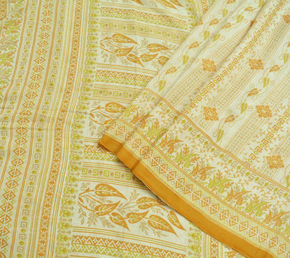 Indian Vintage Sari Ivory Pure Silk Printed Sarees 5yd Sewing Craft Fabric Soft Dress Making Wrap Floral Quilting Crafting Upcycle