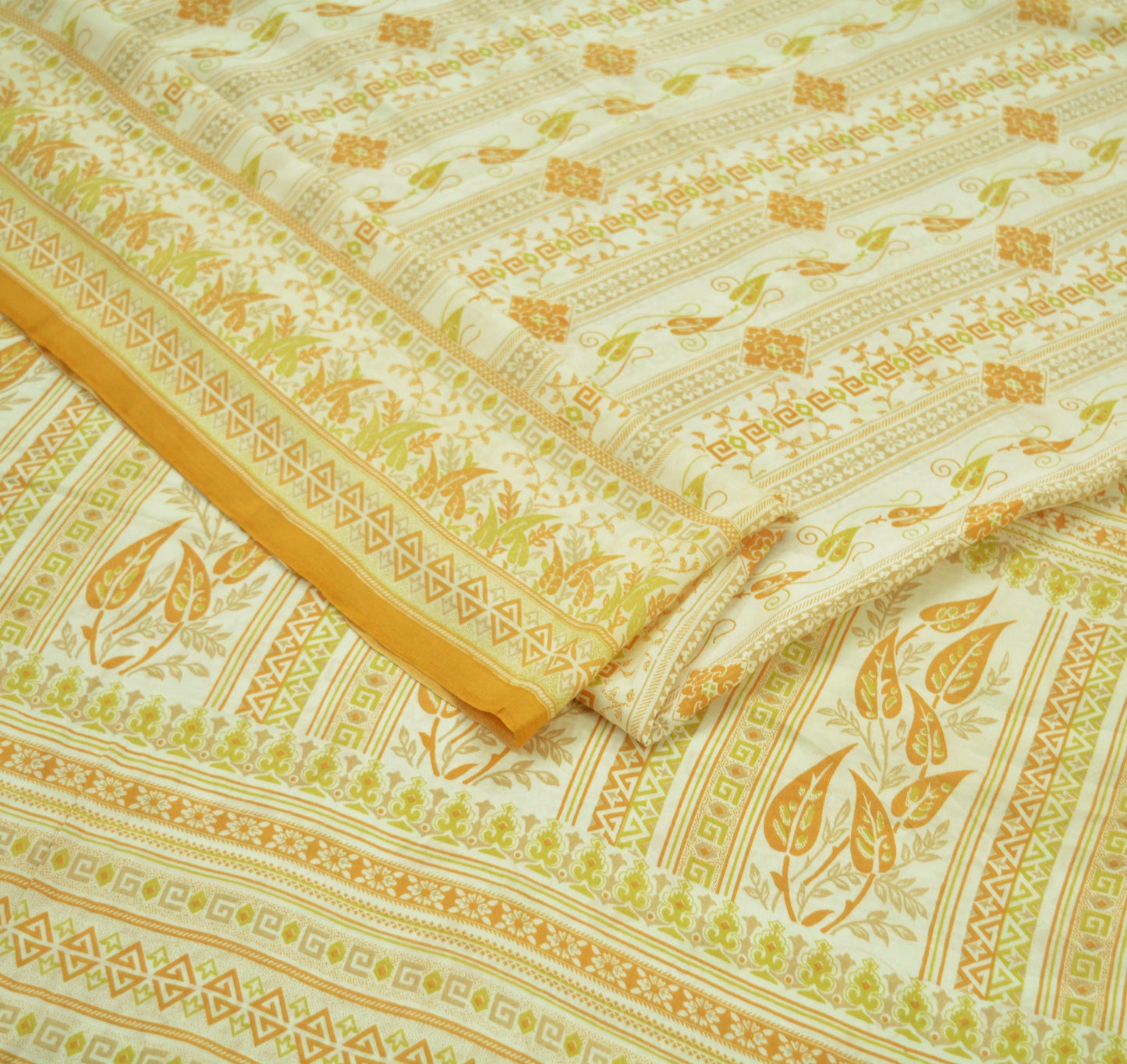 Indian Vintage Sari Ivory Pure Silk Printed Sarees 5yd Sewing Craft Fabric Soft Dress Making Wrap Floral Quilting Crafting Upcycle