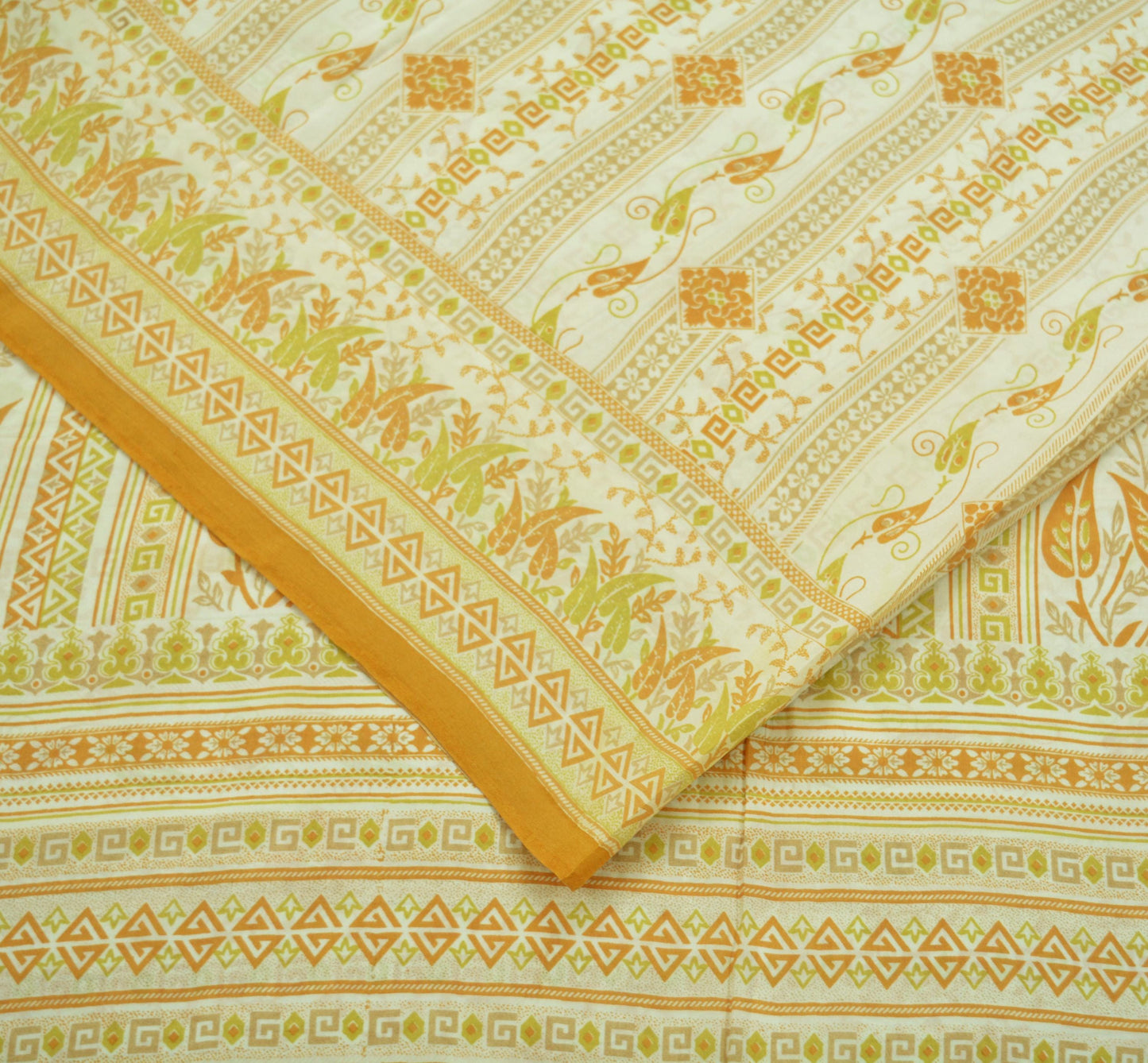 Indian Vintage Sari Ivory Pure Silk Printed Sarees 5yd Sewing Craft Fabric Soft Dress Making Wrap Floral Quilting Crafting Upcycle