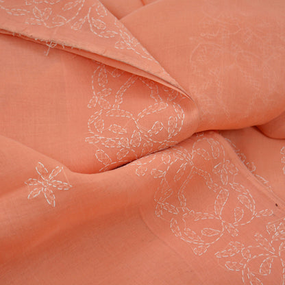 Indian Vintage Sari Cotton Orange Handmade Chikankari Saree Craft Fabric 5Yd Ethnic Floral Dress making Crafting Quilting Upcycle Sarong