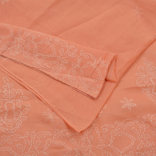 Indian Vintage Sari Cotton Orange Handmade Chikankari Saree Craft Fabric 5Yd Ethnic Floral Dress making Crafting Quilting Upcycle Sarong