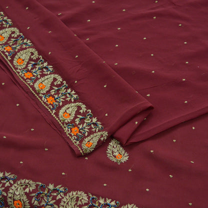 Indian Vintage Sari Maroon Hand Embroidered Pure Georgette Silk Sarees Craft Fabric 5Yd Sequins Wedding Sarees Quilting Crafting Upcycle