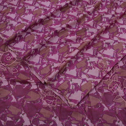 Indian Vintage Sarees Pink & Purple 100% Pure Silk Embroidered Printed Sari 5yd Sewing Craft Fabric Dress Making Soft Wrap Quilting Crafting