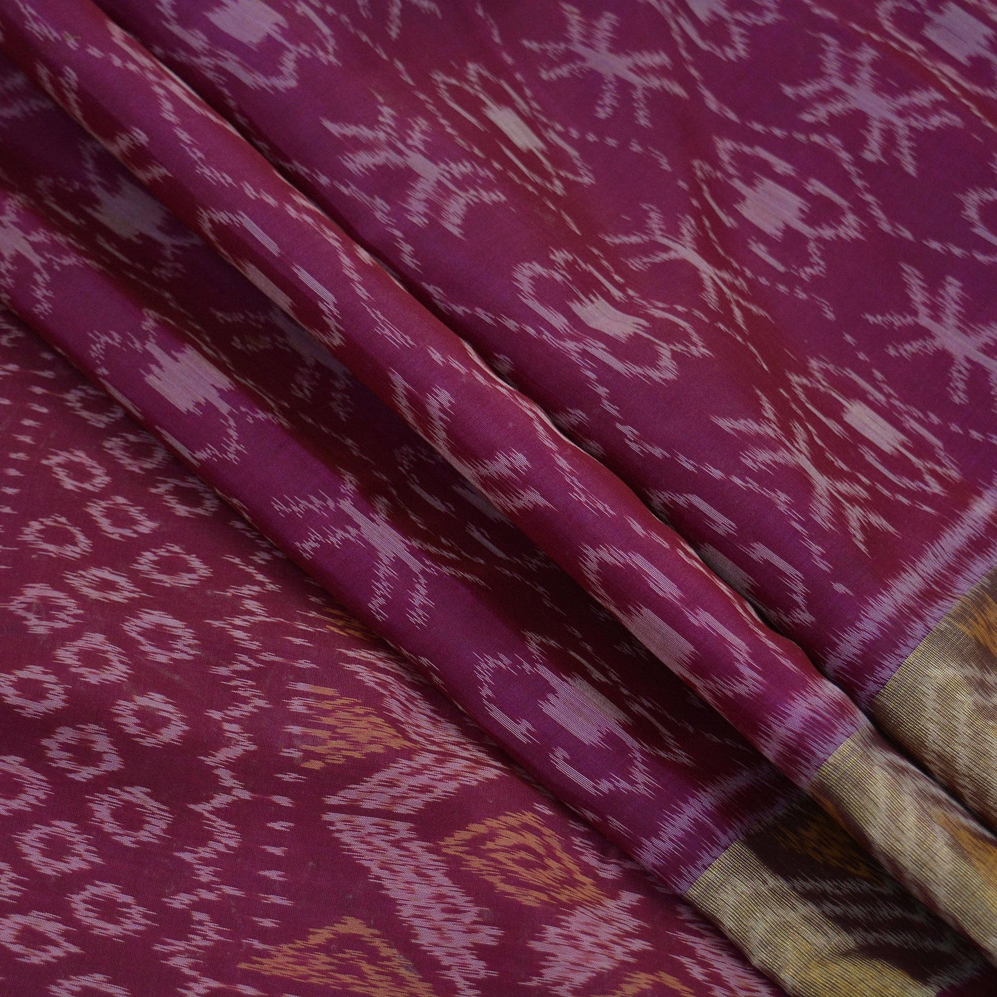 Indian Vintage Sari Maroon Hand woven Sambalpuri Ikat Saree Pure Silk Craft Fabric 5Yd Ethnic Chackra Zari Border