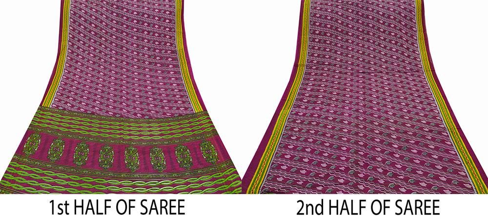 Indian Vintage Sari Purple Printed Sarees Pure Cotton Craft Fabric 5Yd Soft Sewing Sarong Wrap Boho Upcycle Quilting Crafting Dress making