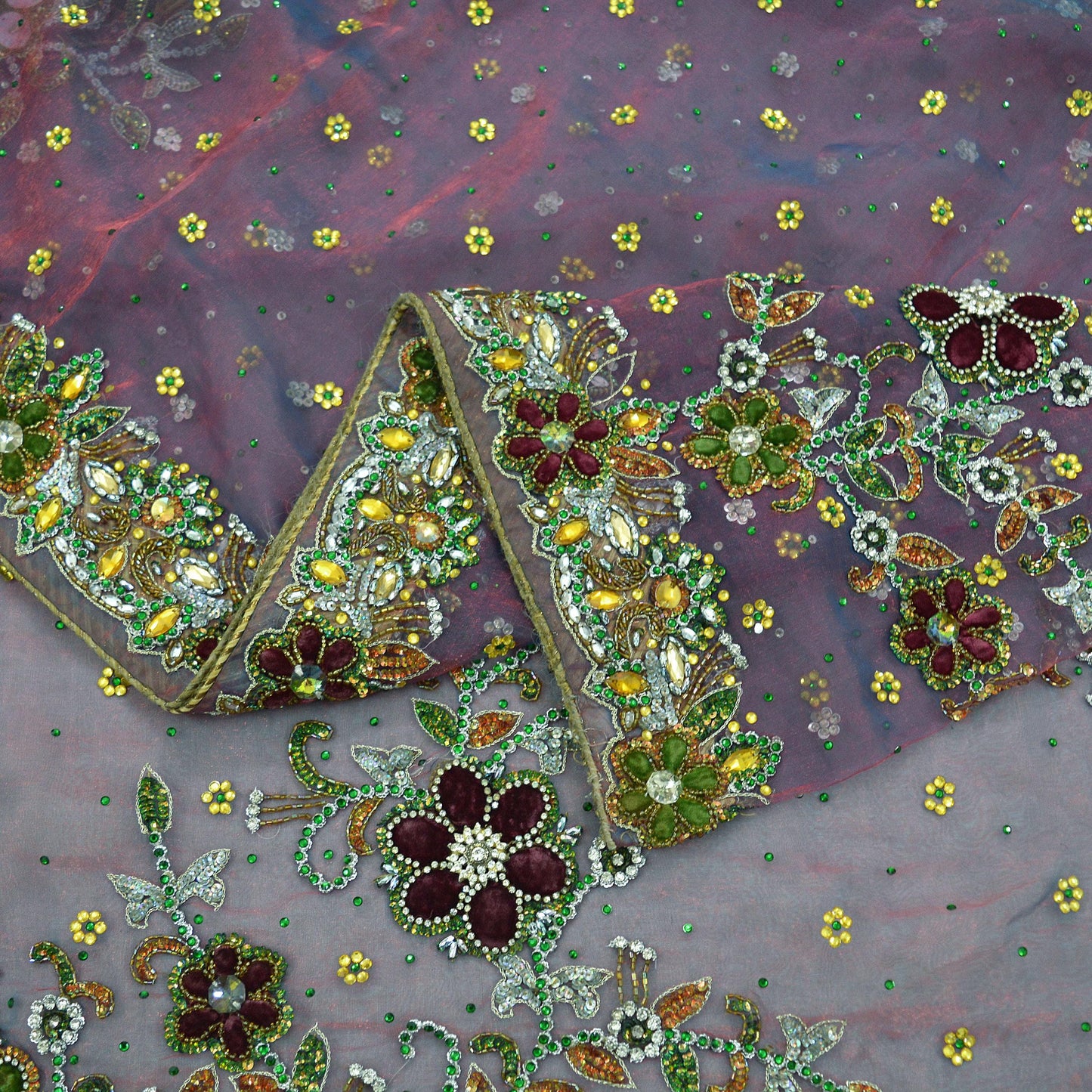 Indian Vintage Wedding Sari Pink & Purple Organza hand Embroidered Saree Fabric 5Yd Sewing Ethnic Zari Bollywood sarees Dress making