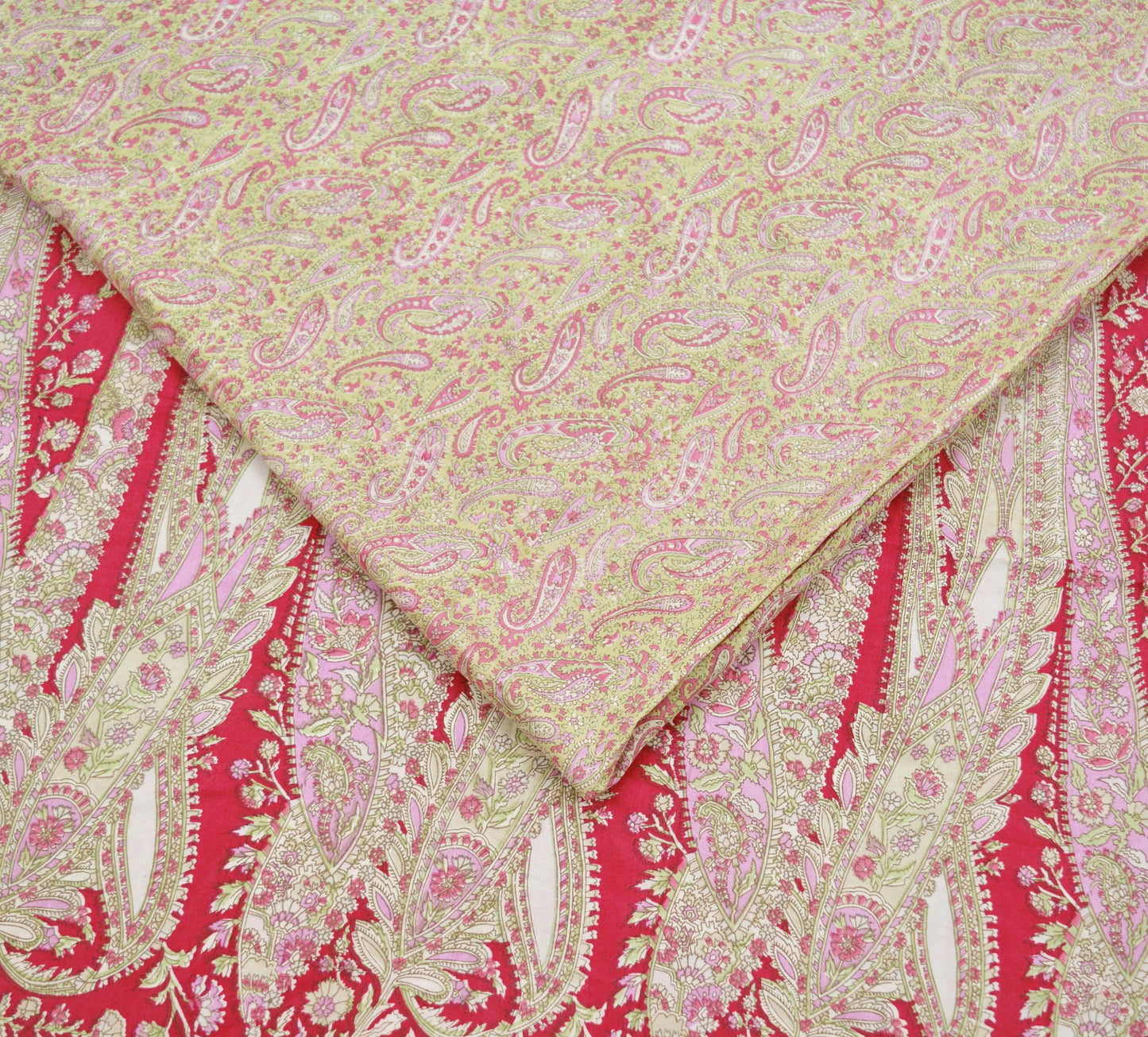 Indian Vintage Sari Red & Beige 100% Pure Silk Printed Sarees 5yd Craft Fabric Sewing Soft Dress Making Paisley Quilting Upcycle Crafting