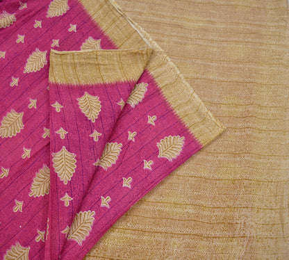 Indian Vintage Sari Pink & Beige Printed 100% Pure Cotton Sarees Craft Fabric 5Yd Soft Sewing Sarong Wrap Floral Boho Quilting Crafting Used