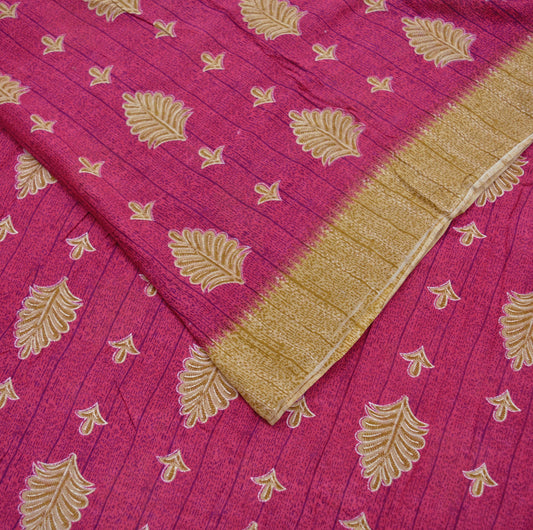 Indian Vintage Sari Pink & Beige Printed 100% Pure Cotton Sarees Craft Fabric 5Yd Soft Sewing Sarong Wrap Floral Boho Quilting Crafting Used