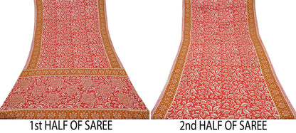 Indian Vintage Sari Pink Printed Blend Cotton Sarees Craft Fabric 5Yd Soft Sewing Sarong Wrap Boho Floral Upcycle Quilting Crafting Used