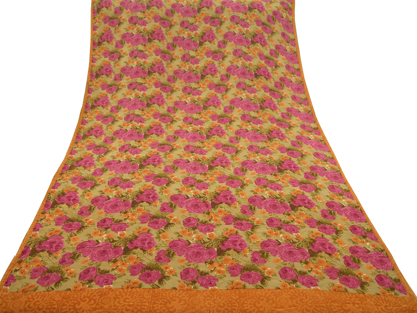 Indian Vintage Sari Beige Pure Crepe Silk Printed Sarees 5yd Sewing Floral Soft Craft Fabric Wrap Dress making Upcycle Crafting Quilting