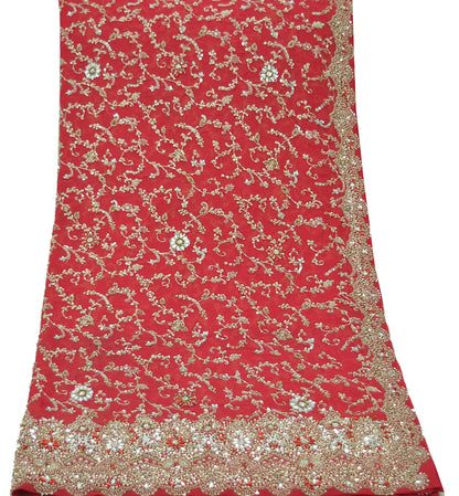 Indian Vintage Heavy Bridal Pink Dupatta Pure Georgette Silk Long Stole Hand Embroidered Scarf Zardozi/Dabka Wedding red Hijab veil Boho