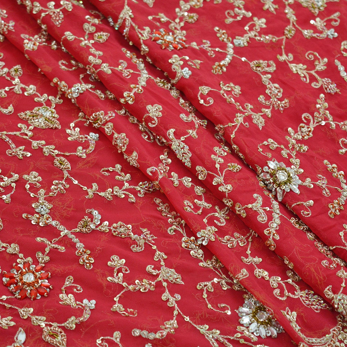 Indian Vintage Heavy Bridal Pink Dupatta Pure Georgette Silk Long Stole Hand Embroidered Scarf Zardozi/Dabka Wedding red Hijab veil Boho